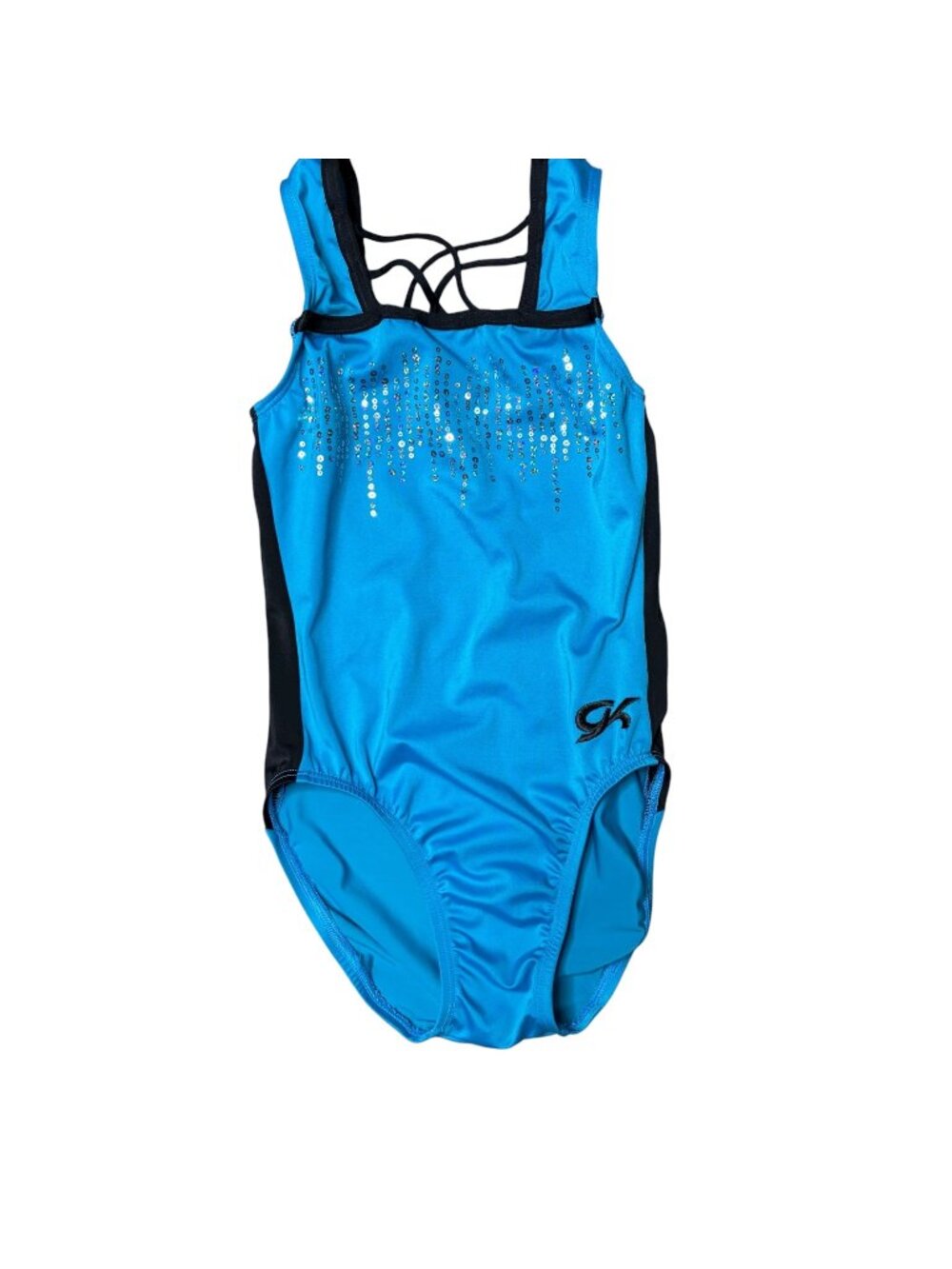 GK Leotard Gymnastics Dance Blue black with Silver Sequin Size Large